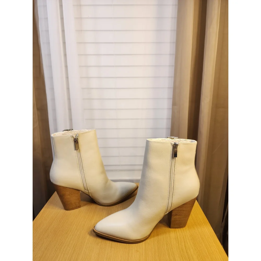 Steve Madden LEATHER Modern Buckle Weaved Western Boots Bootie 10 M Ivory Bone